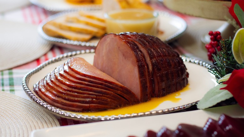 Sliced ham with honey glaze