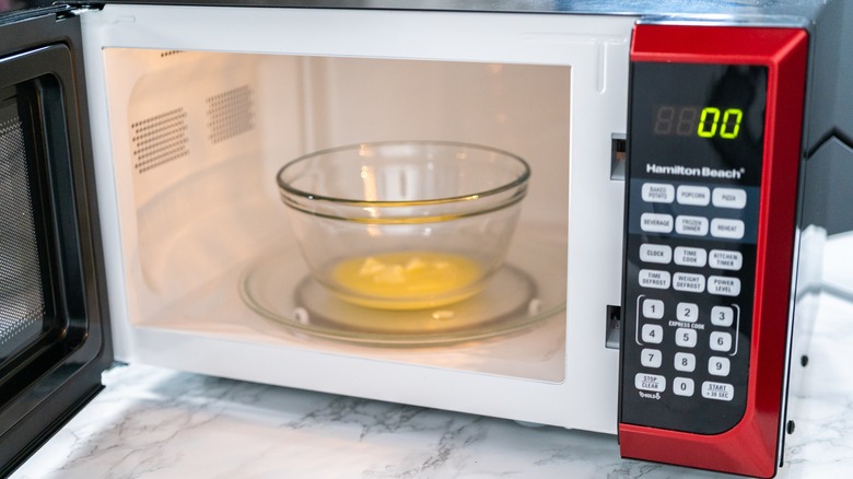 Melted butter in open microwave