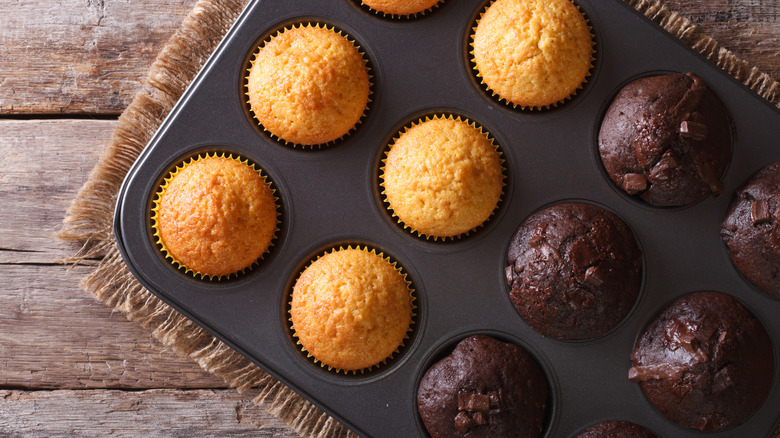 Muffins in baking tray