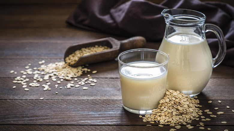 oat milk pitcher and glass 