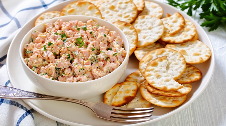 ham salad served with crackers