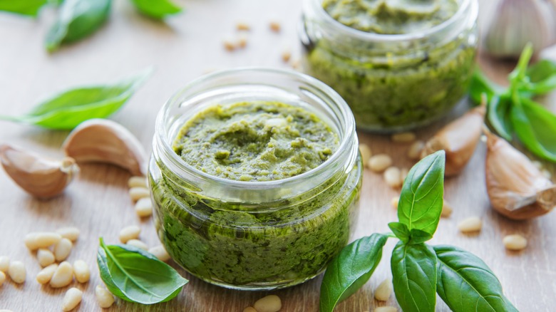 fresh pesto and basil