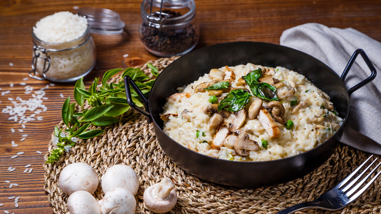 mushroom risotto in pan