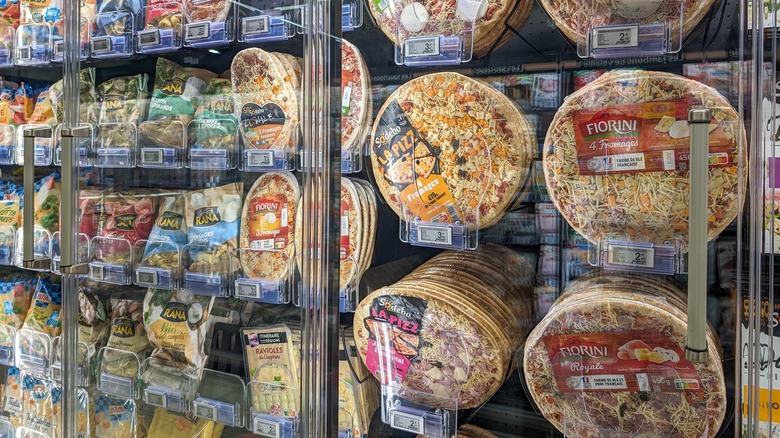 Frozen food section in a supermarket
