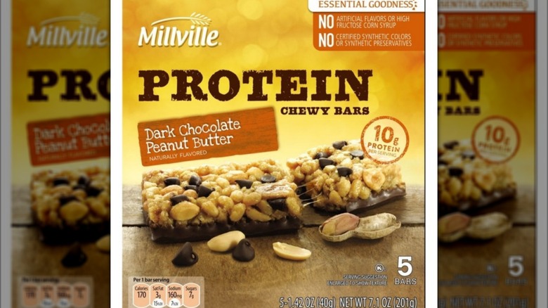 a millville dark chocolate peanut butter protein bar box