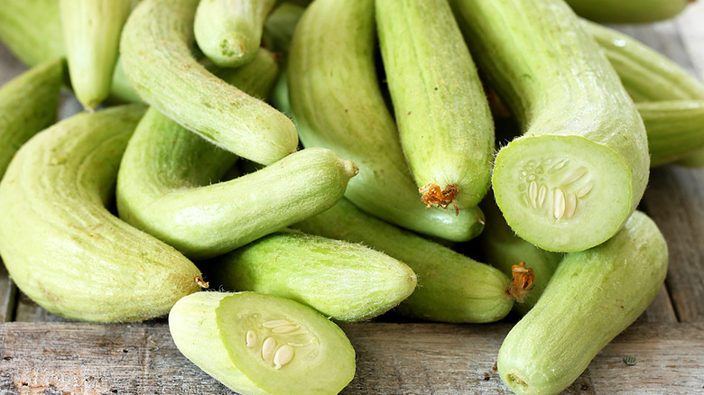 Armenian cucumbers sliced and stacked