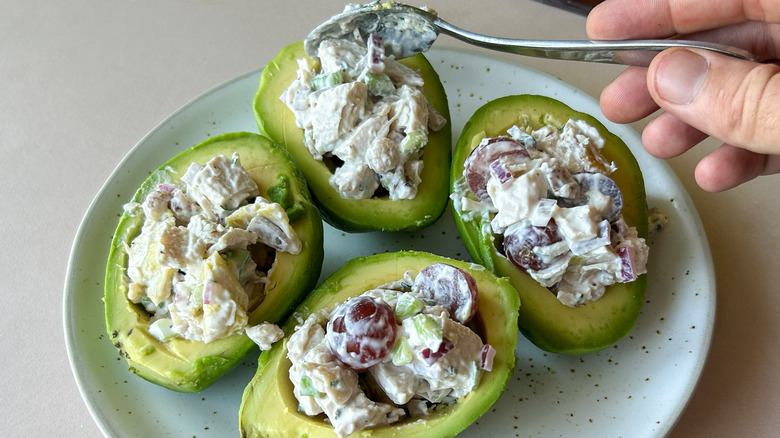 spoon avocado cup chicken salad