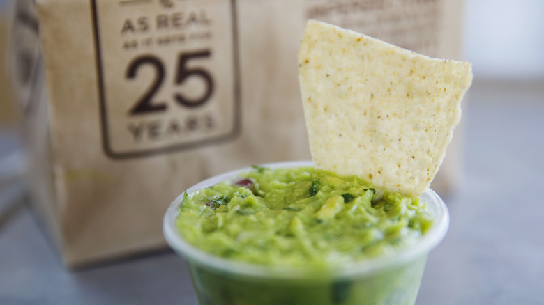 Chipotle guacamole cup with chip 