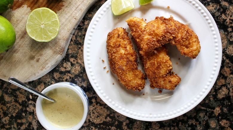 plate of breaded chicken tenders