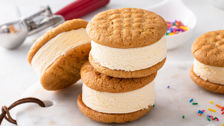Peanut butter cookie ice cream sandwiches