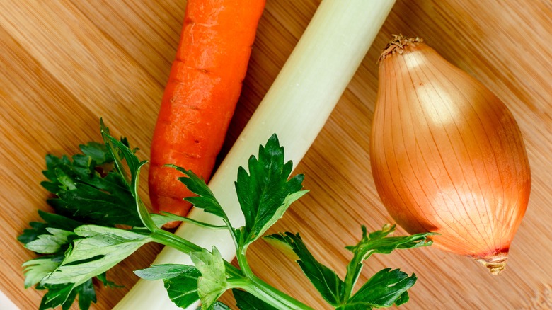 Carrot, leek, parlsey, onion