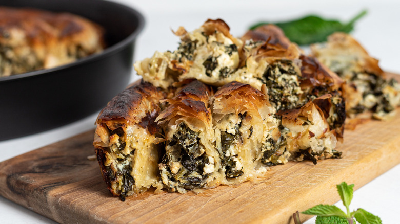 closeup sliced spanakopita