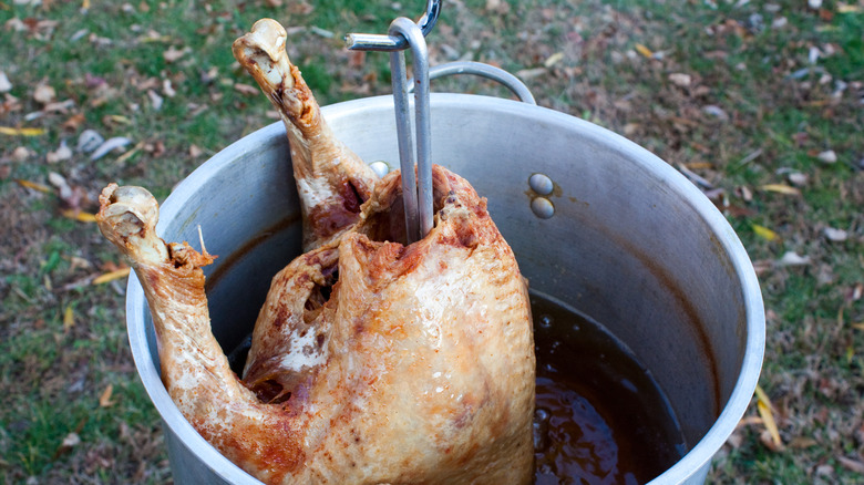Turkey on deep-fryer safety hook