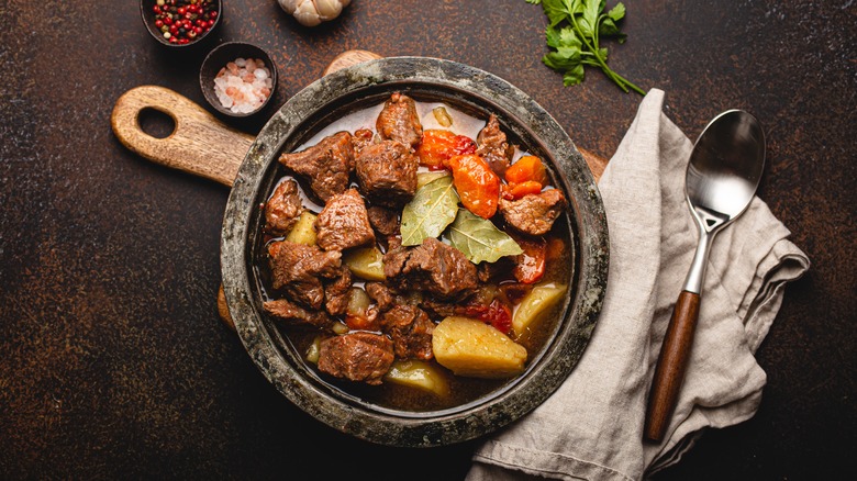 Tender beef and vegetable stew in a bowl