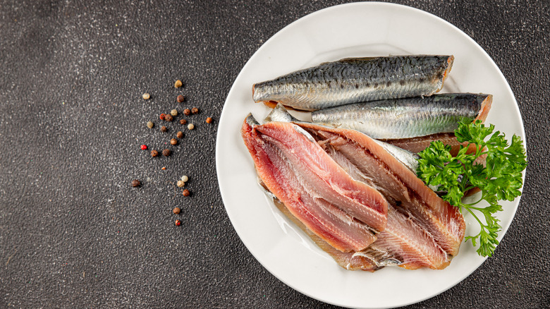 Sardine fillets on a plate