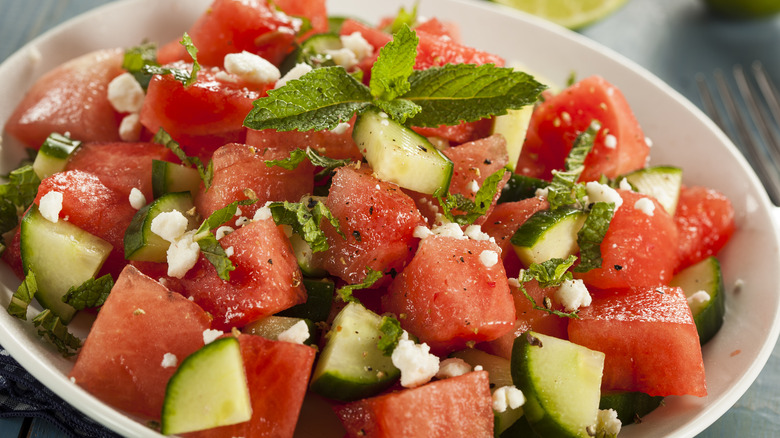 watermelon, cucumber and feta salad
