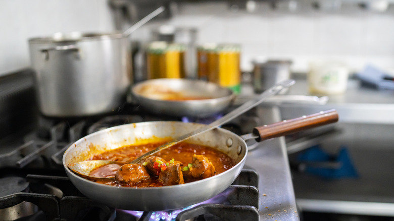 sauce simmering in pan 