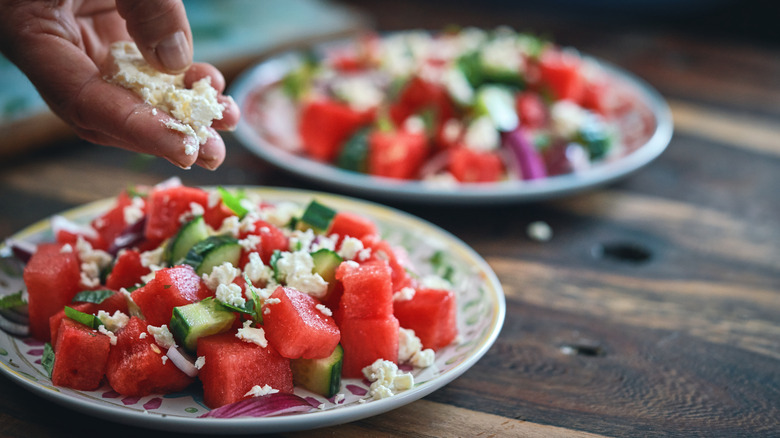 Watermelon salad with feta cheese