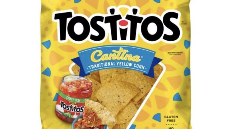 Closeup of Tostitos bag featuring tortilla chips