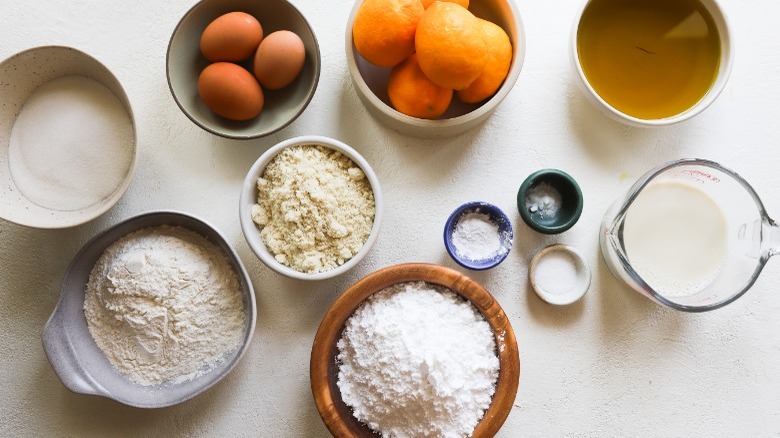 Ingredients for lemon olive oil cake