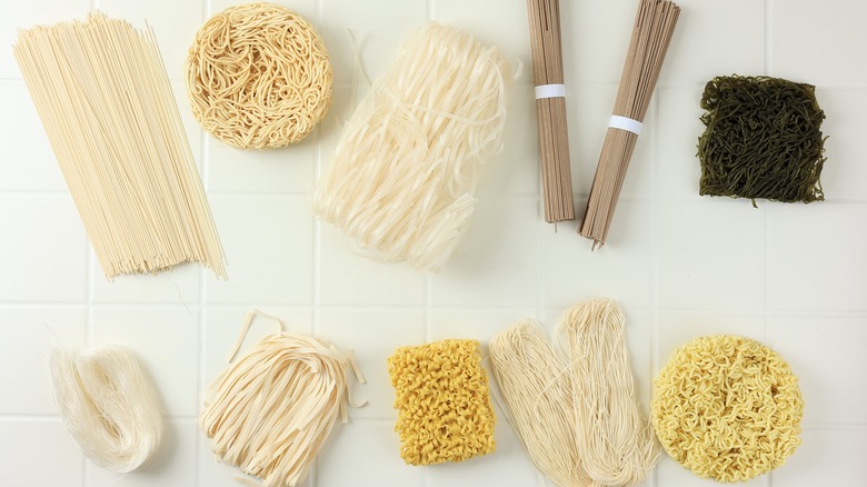 Dried noodles on tile