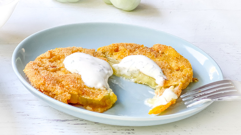 broken-open fried green tomato