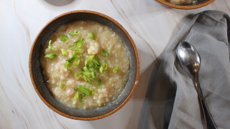 shrimp congee bowl top view