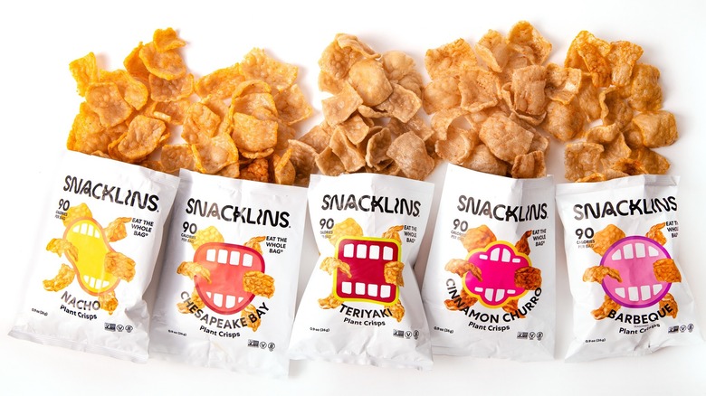 Snacklins vegan pork rind bags