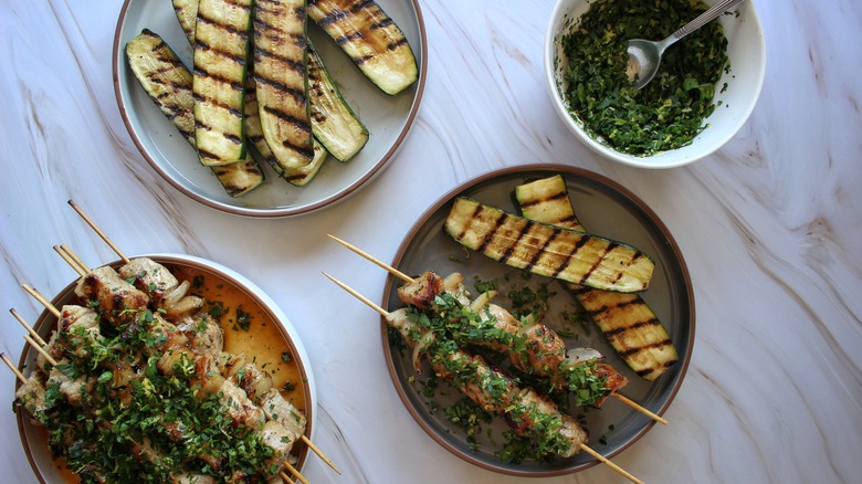 pork skewers on plate