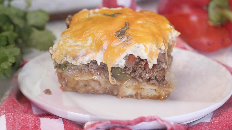 A slice of homemade John Wayne casserole
