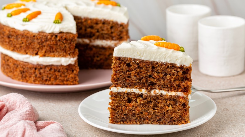 a slice of carrot cake on a table