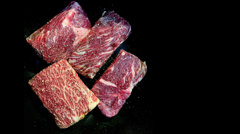 Grass fed beef ribs with darker, purple coloring