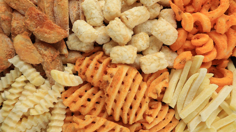 A variety of different frozen fried potato products