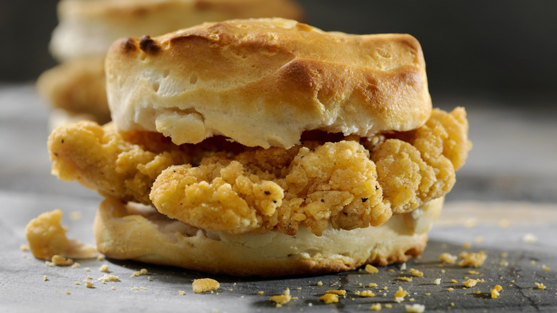fried chicken on a biscuit