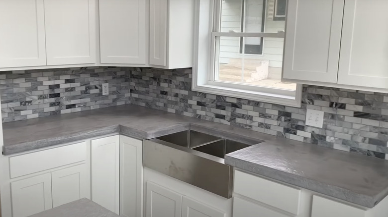 Kitchen with concrete countertops