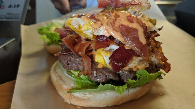 a Butte Burger on brown paper
