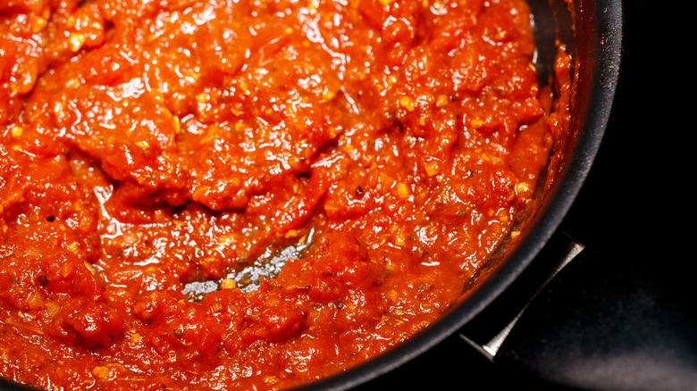 Marinara sauce cooking in a pan