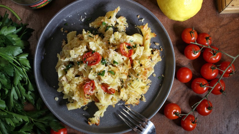 tuna casserole portion on plate