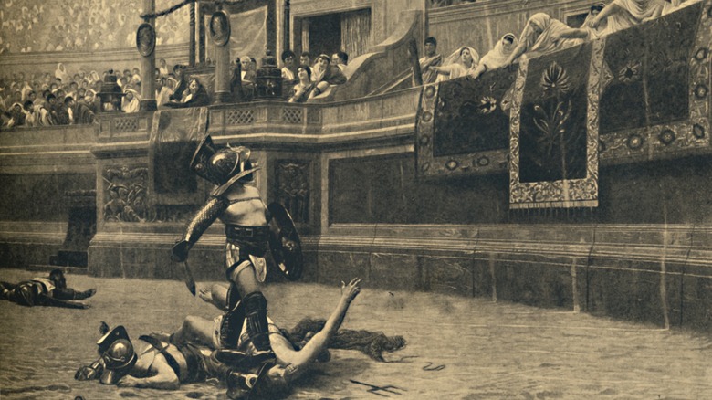 Roman Colosseum spectators view gladiators