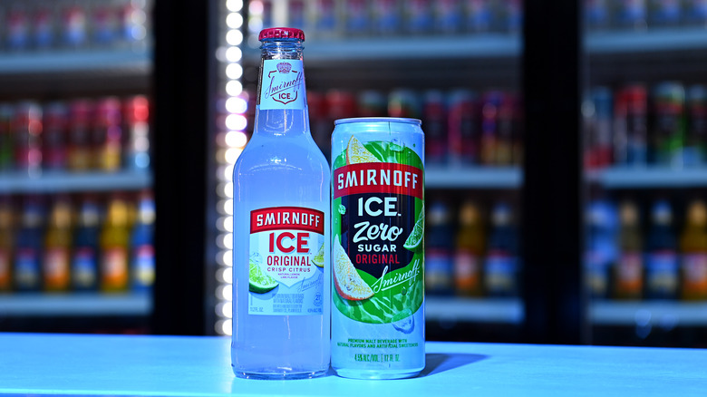 Smirnoff Ice bottle and zero sugar can