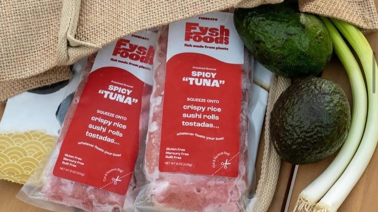 Finneato Fysh Foods spicy "tuna" next to avocados and scallions