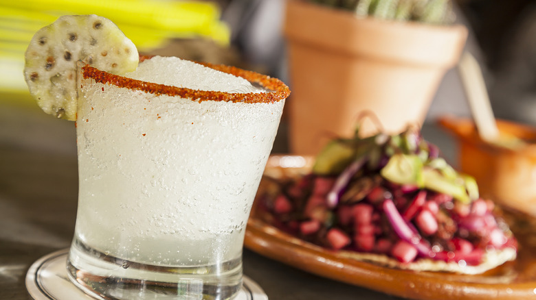 Mezcal cocktail with worm salt
