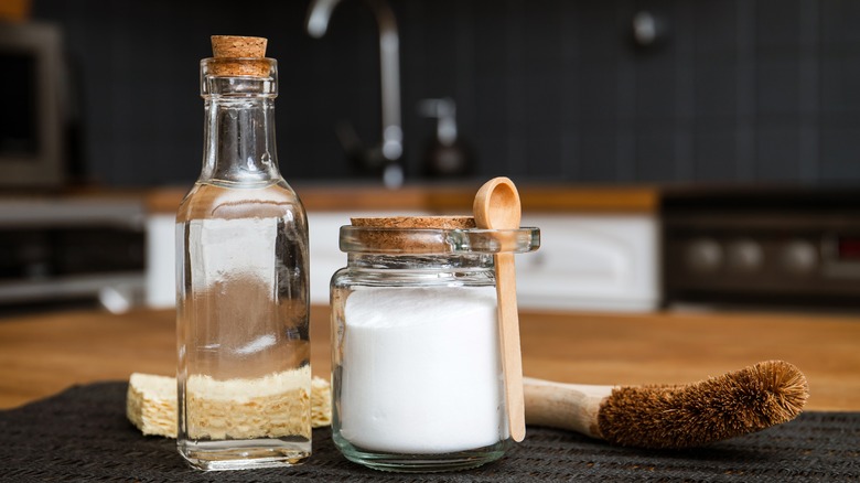 Glass jars and cleaning supplies