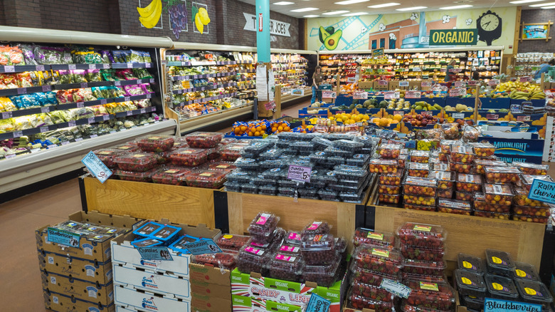 Inside of a Trader Joe's produce and refrigerated section